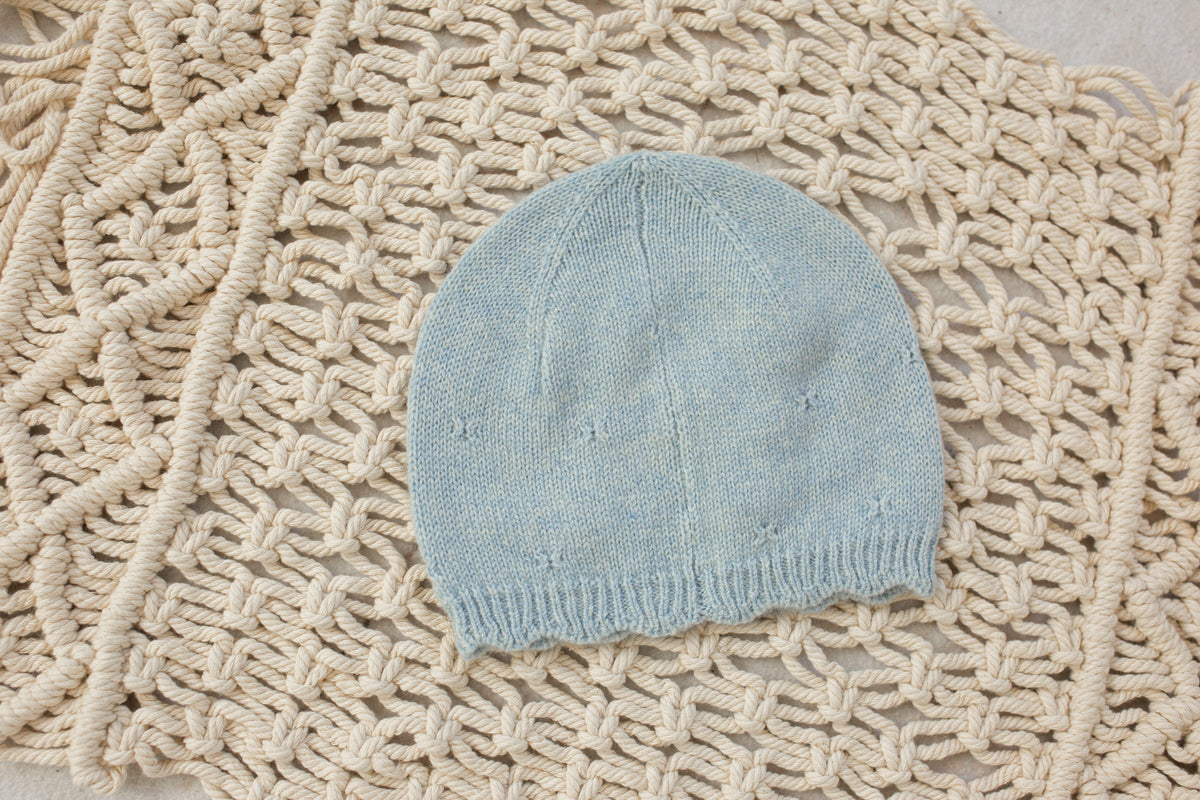 Cashmere Baby Beanie β Scalloped Edge with Pointelle Powder Blue