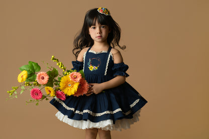 Bluebell Petti Dress – Hand Embroidered Vintage Inspired Linen Boutique Girls Dress | Lace Corset Heirloom Style