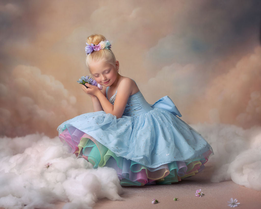 Arc-en-ciel par Temps Nuageux — Robe d'Anniversaire Arc-en-ciel Fille | Jupon en Tulle Héritage & Robe à Nœud
