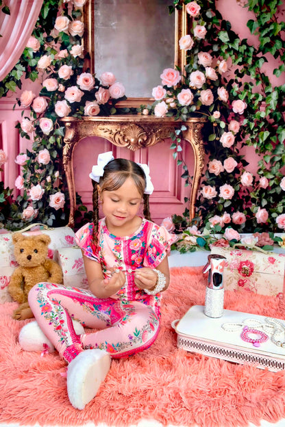 The Pink Chateau Girls Bamboo Lounge Set | Floral Rose
