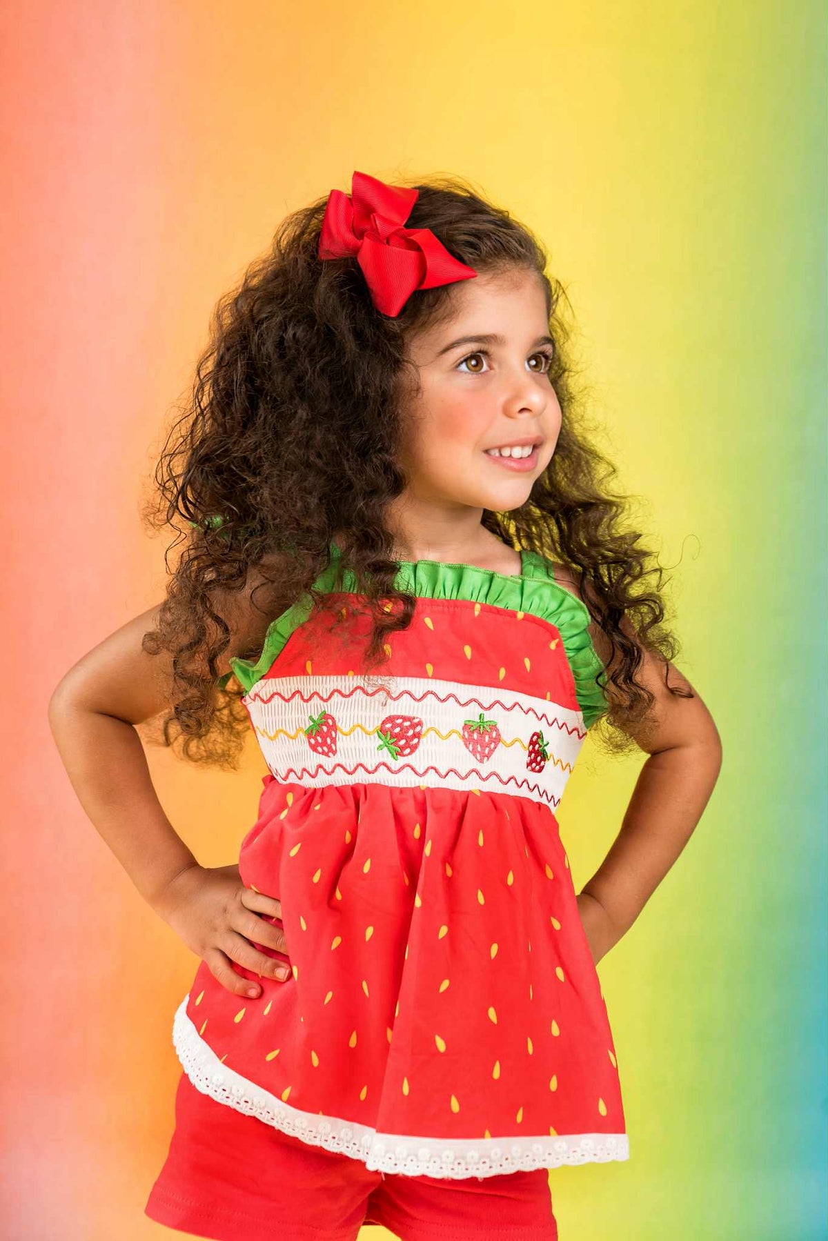 Strawberry Sweetness Set – Smocked Embroidered Cotton Boutique Girls Set | Strawberry Print Broderie Anglaise Summer Outfit