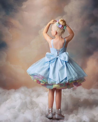 Arc-en-ciel par Temps Nuageux — Robe d'Anniversaire Arc-en-ciel Fille | Jupon en Tulle Héritage & Robe à Nœud