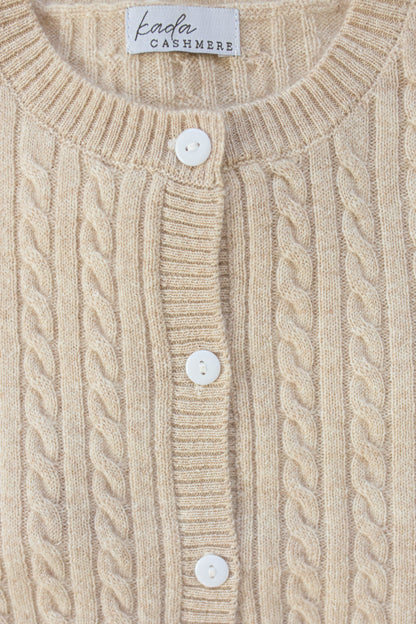 Cashmere Cable Knit Cardigan for Baby & Kids Biege