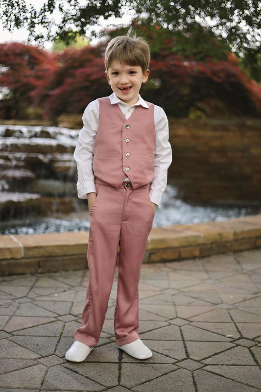 October Blush Boys' Set – Luxury Silk Boutique Boys Set | Tailored Vest Pants Sibling Matching Occasion Outfit