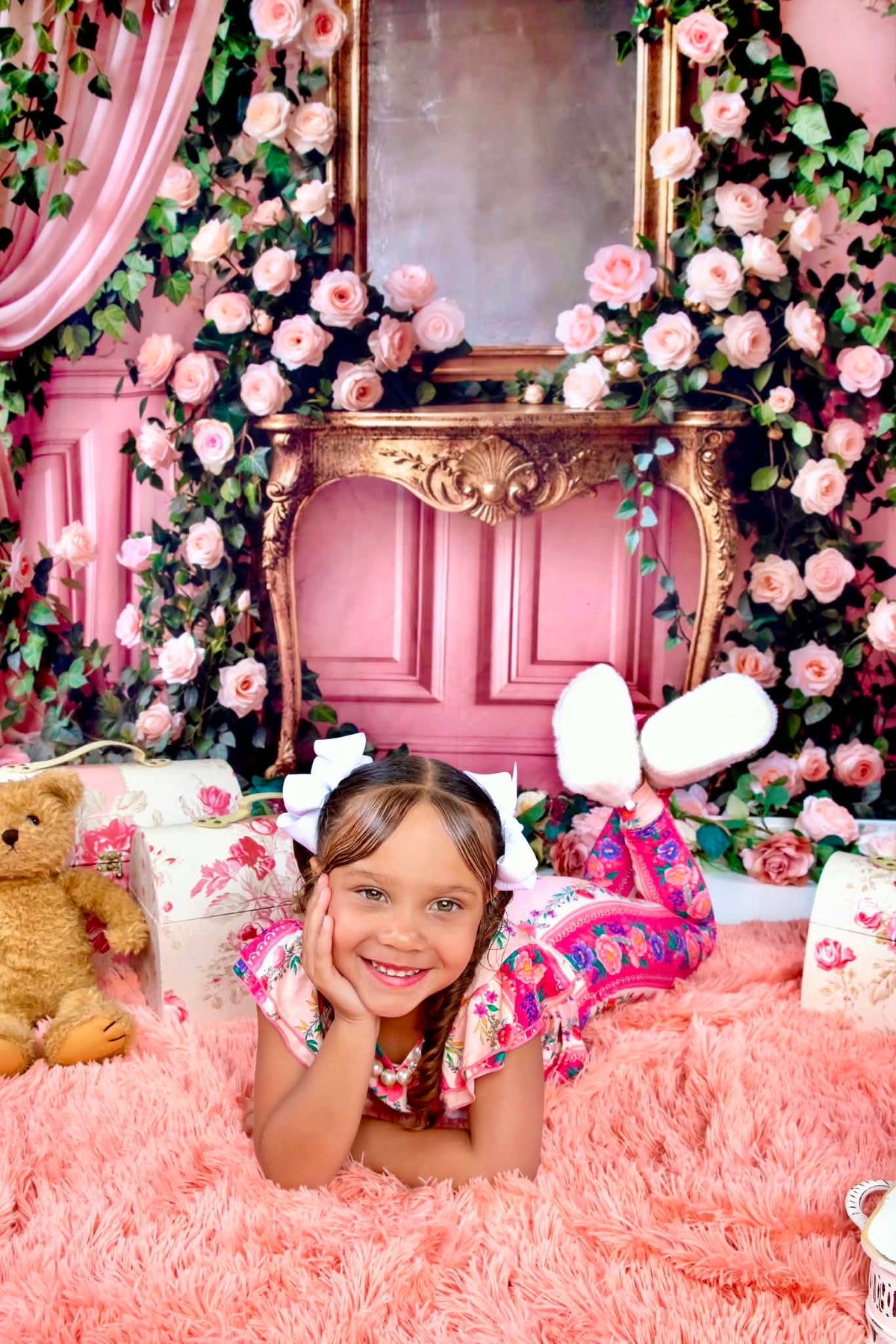 The Pink Chateau Girls Bamboo Lounge Set | Floral Rose