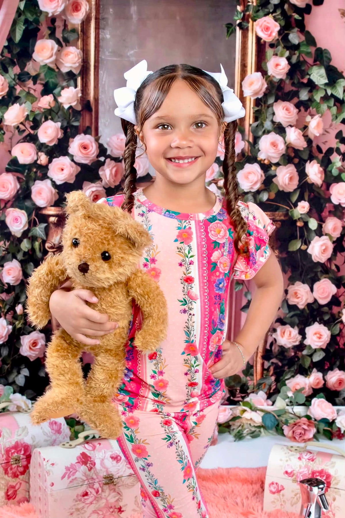 The Pink Chateau Girls Bamboo Lounge Set | Floral Rose
