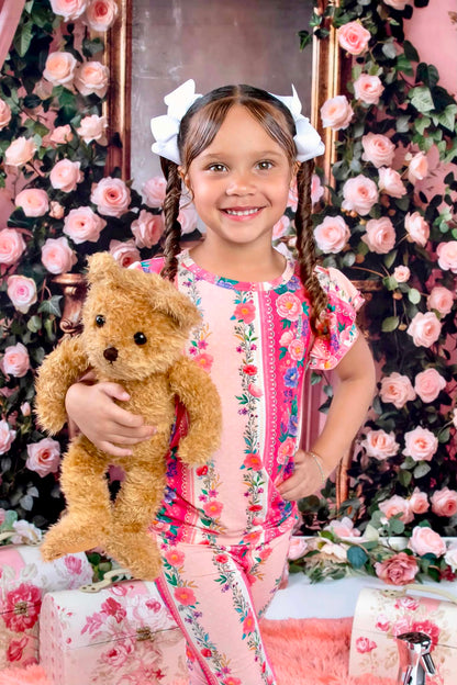 The Pink Chateau Girls Bamboo Lounge Set | Floral Rose