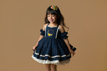 Bluebell Petti Dress – Hand Embroidered Vintage Inspired Linen Boutique Girls Dress | Lace Corset Heirloom Style