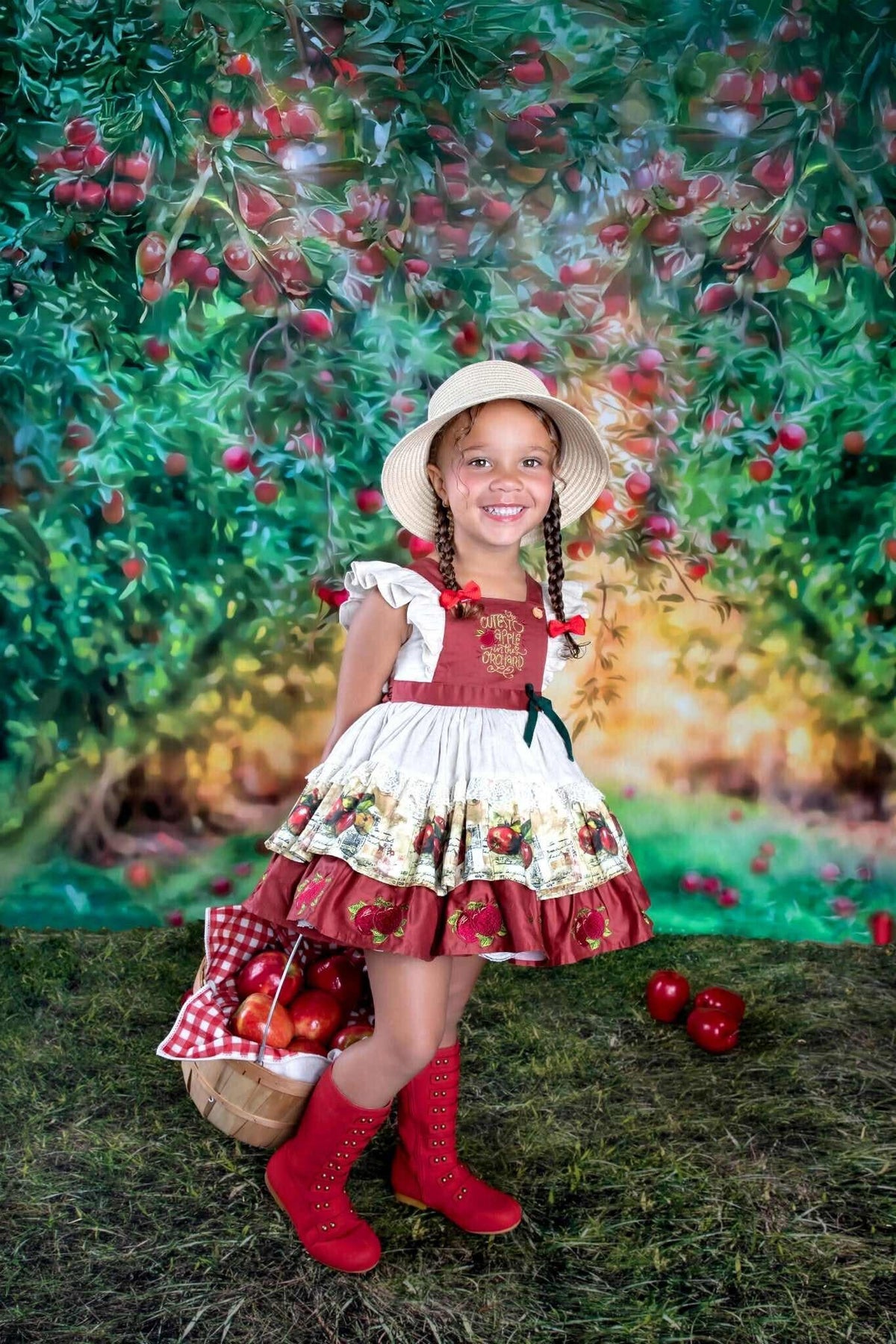 Apple Magic Dress – Embroidered Vintage Inspired Cotton Boutique Girls Dress | Vintage Print Lace Heirloom Style