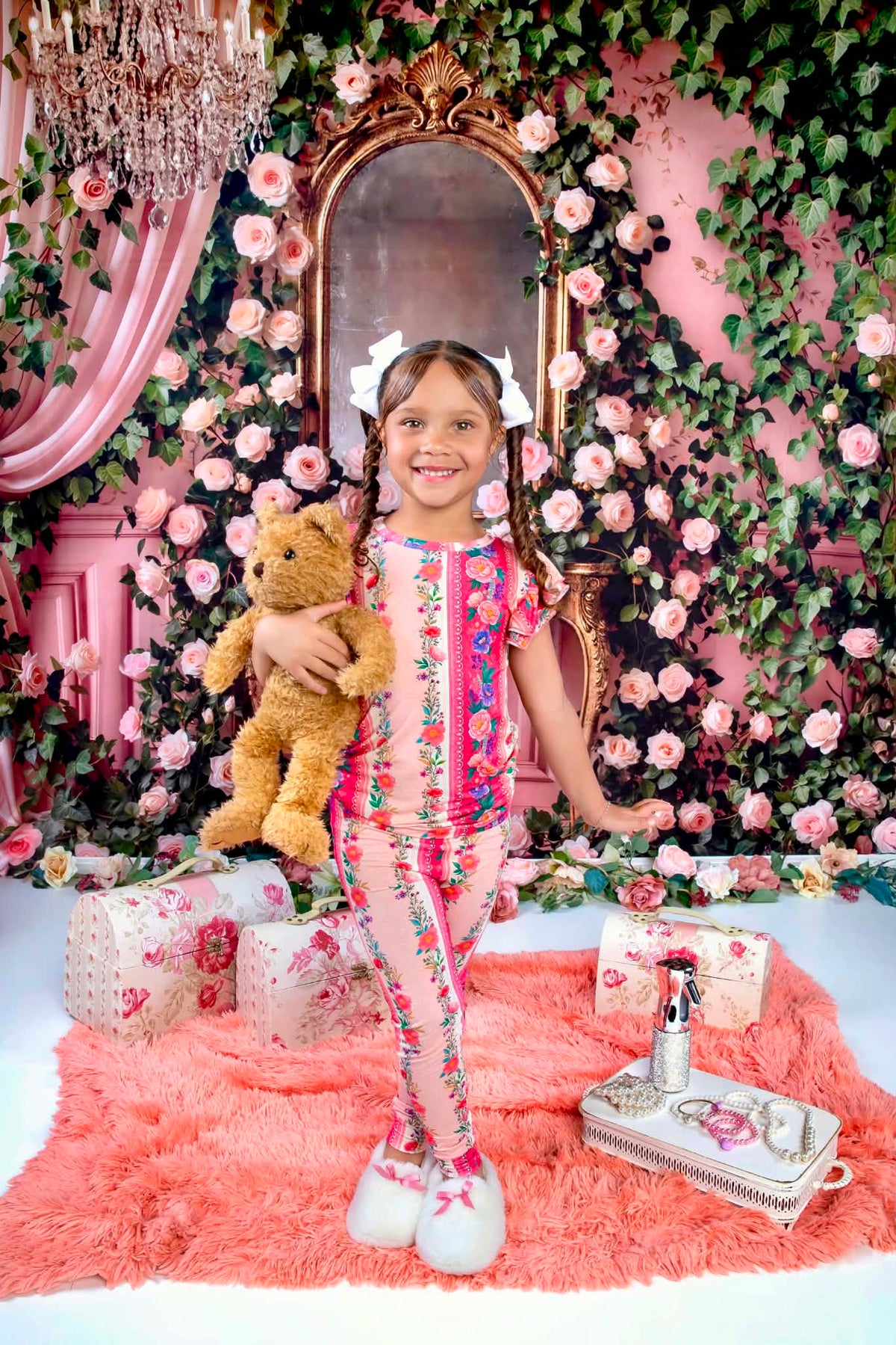 The Pink Chateau Girls Bamboo Lounge Set | Floral Rose