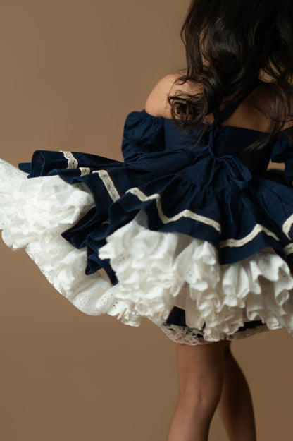 Bluebell Petti Dress – Hand Embroidered Vintage Inspired Linen Boutique Girls Dress | Lace Corset Heirloom Style