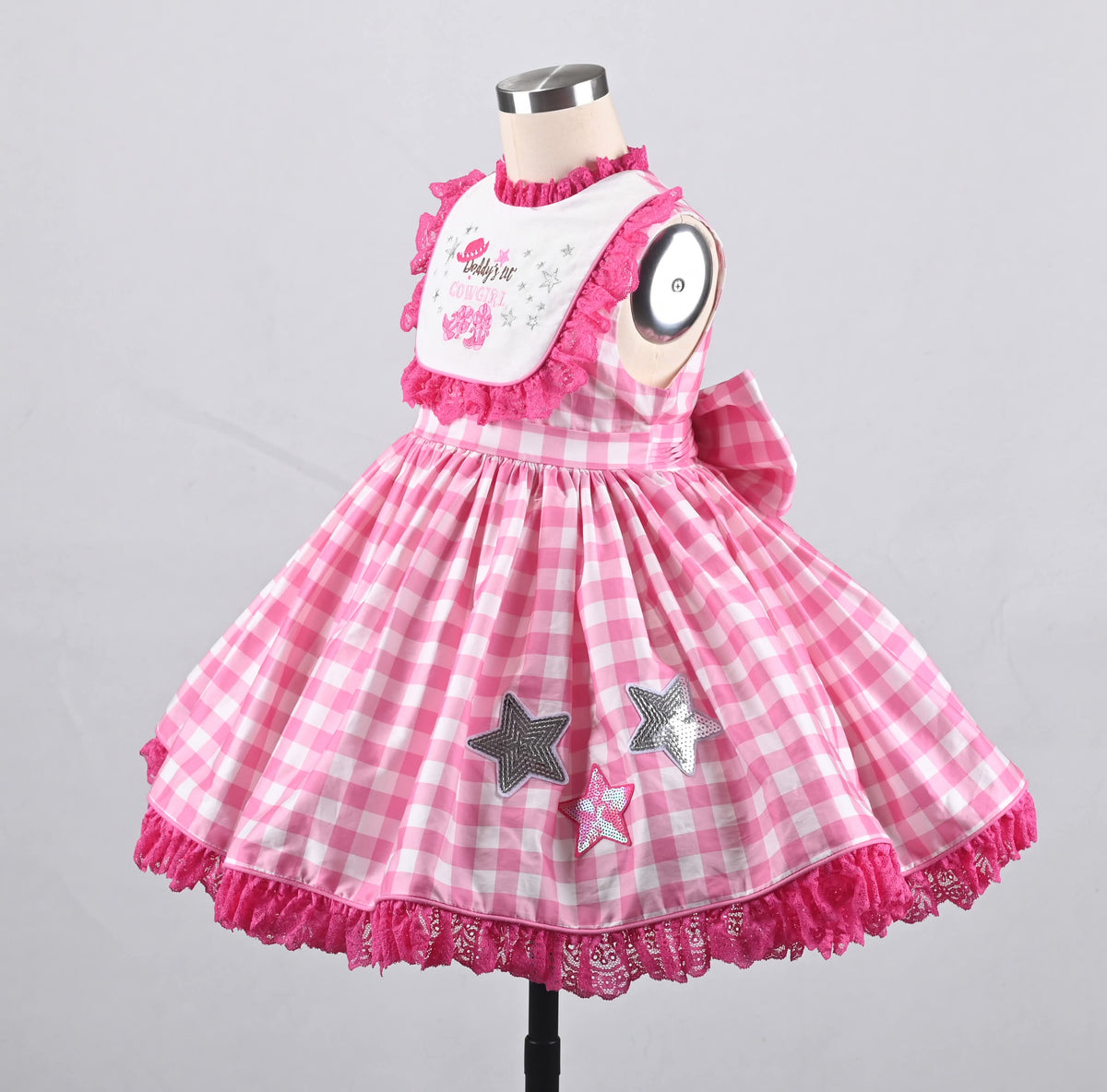 Rodeo Princess Dress – Embroidered Vintage Inspired Cotton Boutique Girls Dress | Gingham Print Lace Ruffle Twirl Dress