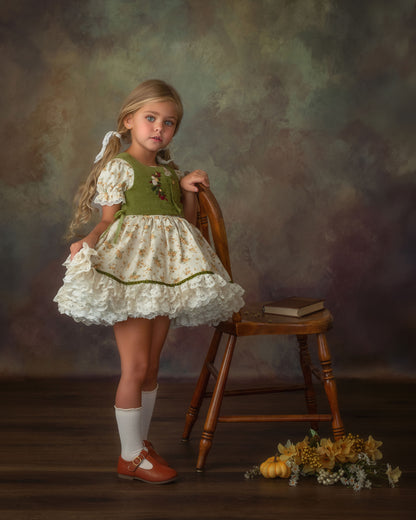 The Everwood Dress – Hand Embroidered Vintage Inspired Cotton Girls Dress | Detachable Vest Heirloom Style PREORDER EST EARLY NOV