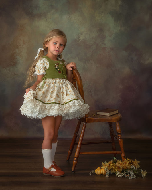 The Everwood Dress – Hand Embroidered Vintage Inspired Cotton Girls Dress | Detachable Vest Heirloom Style PREORDER EST EARLY NOV