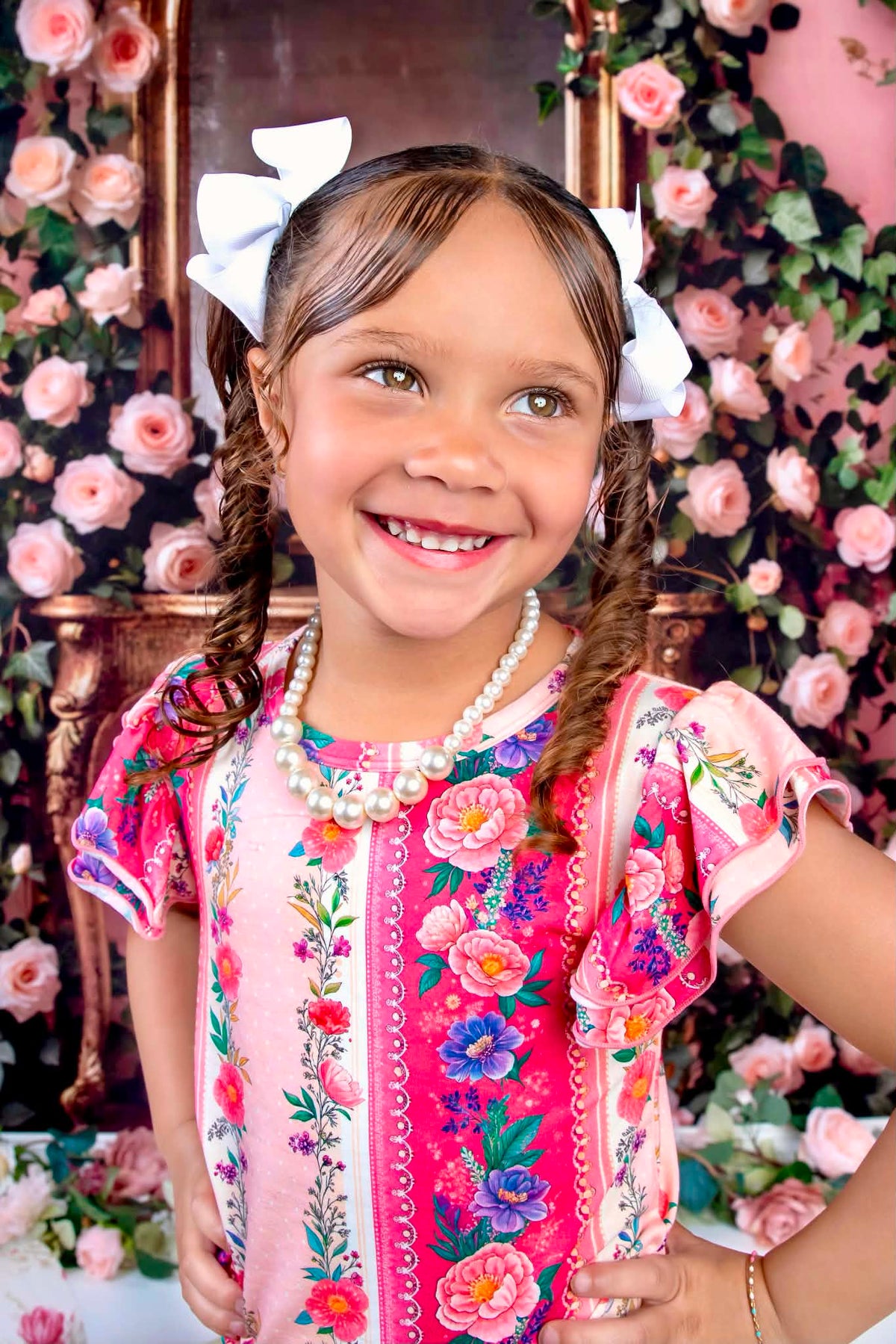 The Pink Chateau Girls Bamboo Lounge Set | Floral Rose