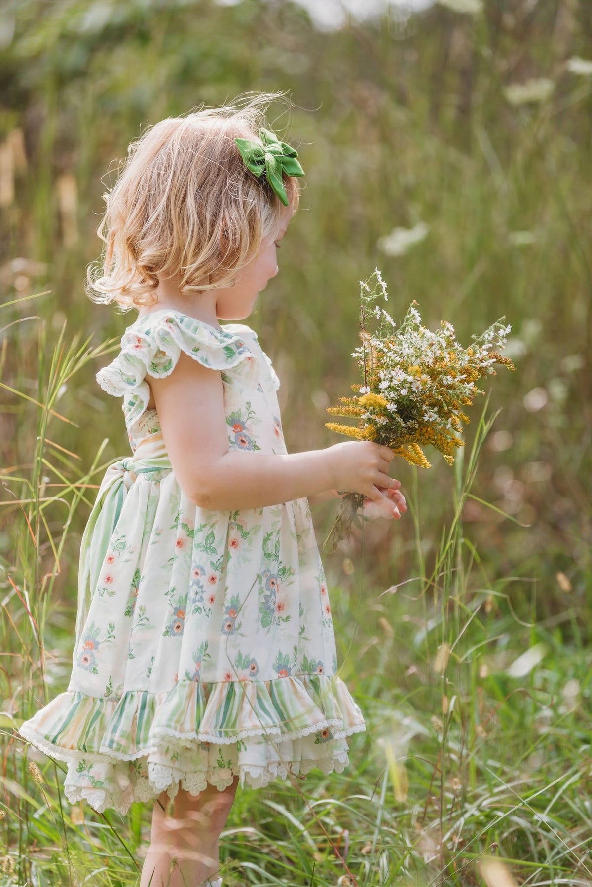 Sage Garden Dress – Floral Print Vintage Inspired Boutique Girls Dress | Ruffle Detail Heirloom Style Classic Girls Dress