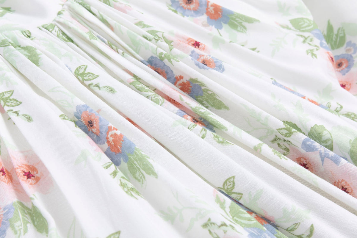 Sage Garden Dress – Floral Print Vintage Inspired Boutique Girls Dress | Ruffle Detail Heirloom Style Classic Girls Dress