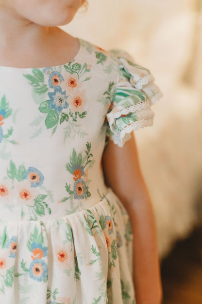 Sage Garden Dress – Floral Print Vintage Inspired Boutique Girls Dress | Ruffle Detail Heirloom Style Classic Girls Dress