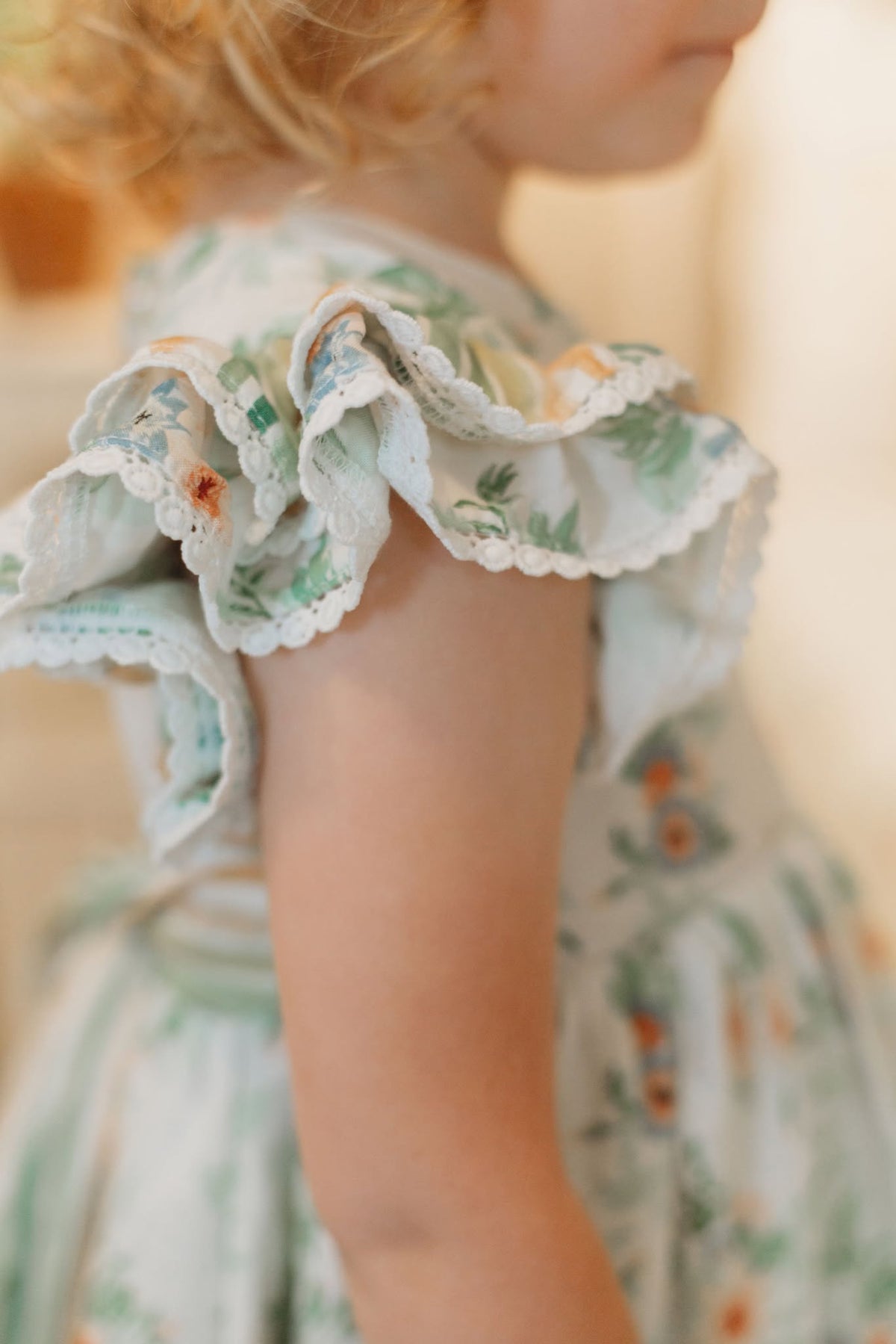 Sage Garden Dress – Floral Print Vintage Inspired Boutique Girls Dress | Ruffle Detail Heirloom Style Classic Girls Dress