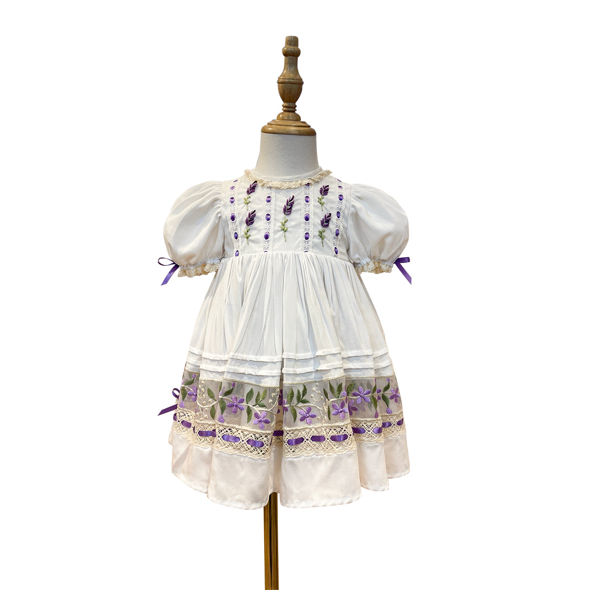 Lavender Bloom Dress – Hand Embroidered Vintage Inspired Boutique Girls Dress | Viscose Lace Crochet Heirloom Style