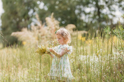 Sage Garden Dress – Floral Print Vintage Inspired Boutique Girls Dress | Ruffle Detail Heirloom Style Classic Girls Dress