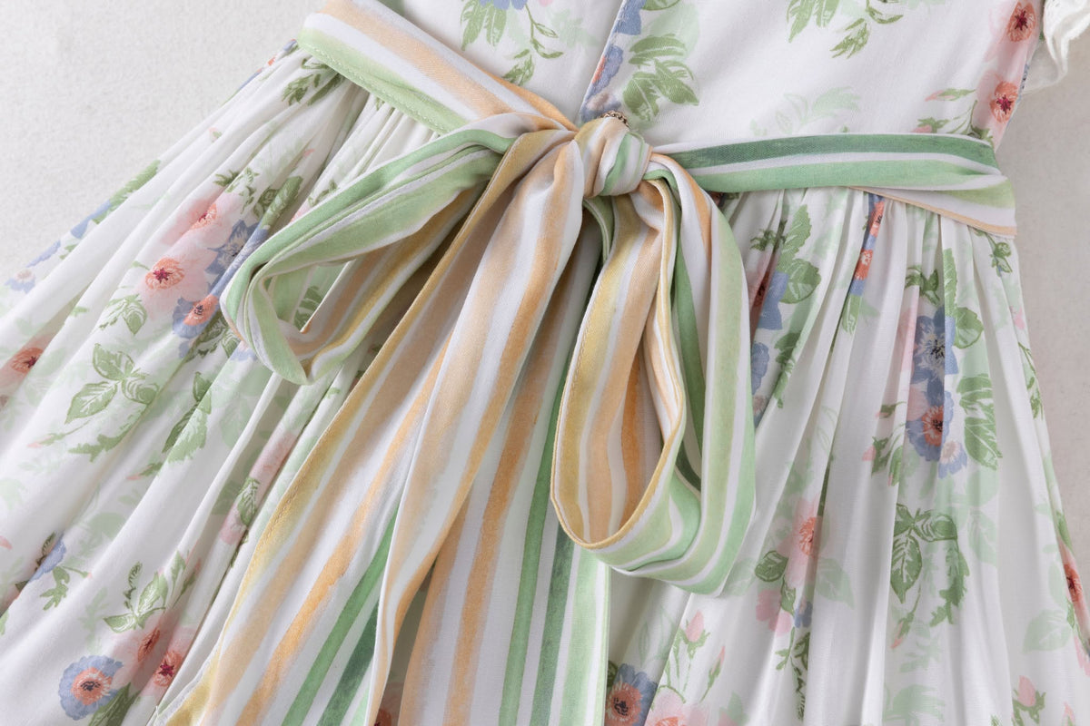 Sage Garden Dress – Floral Print Vintage Inspired Boutique Girls Dress | Ruffle Detail Heirloom Style Classic Girls Dress