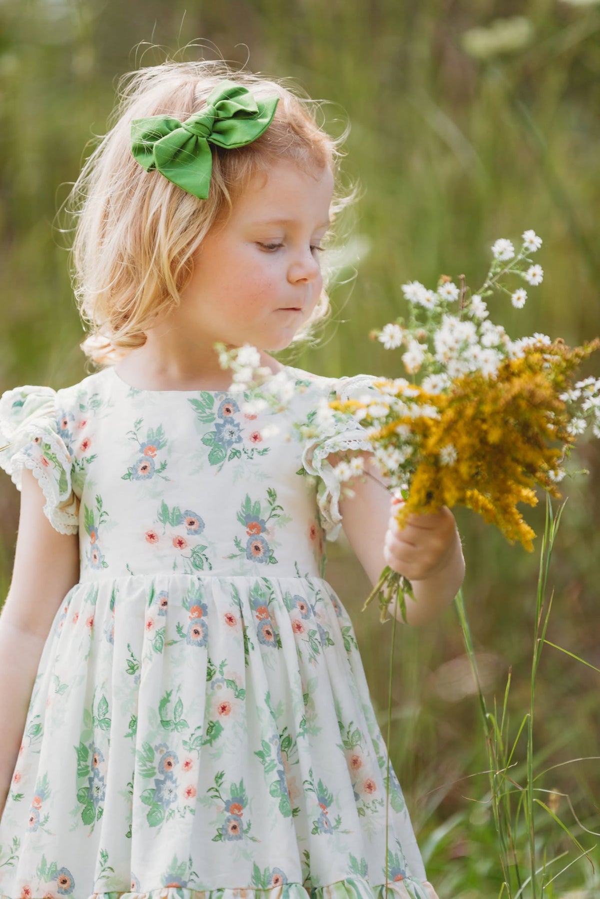 Sage Garden Dress – Floral Print Vintage Inspired Boutique Girls Dress | Ruffle Detail Heirloom Style Classic Girls Dress
