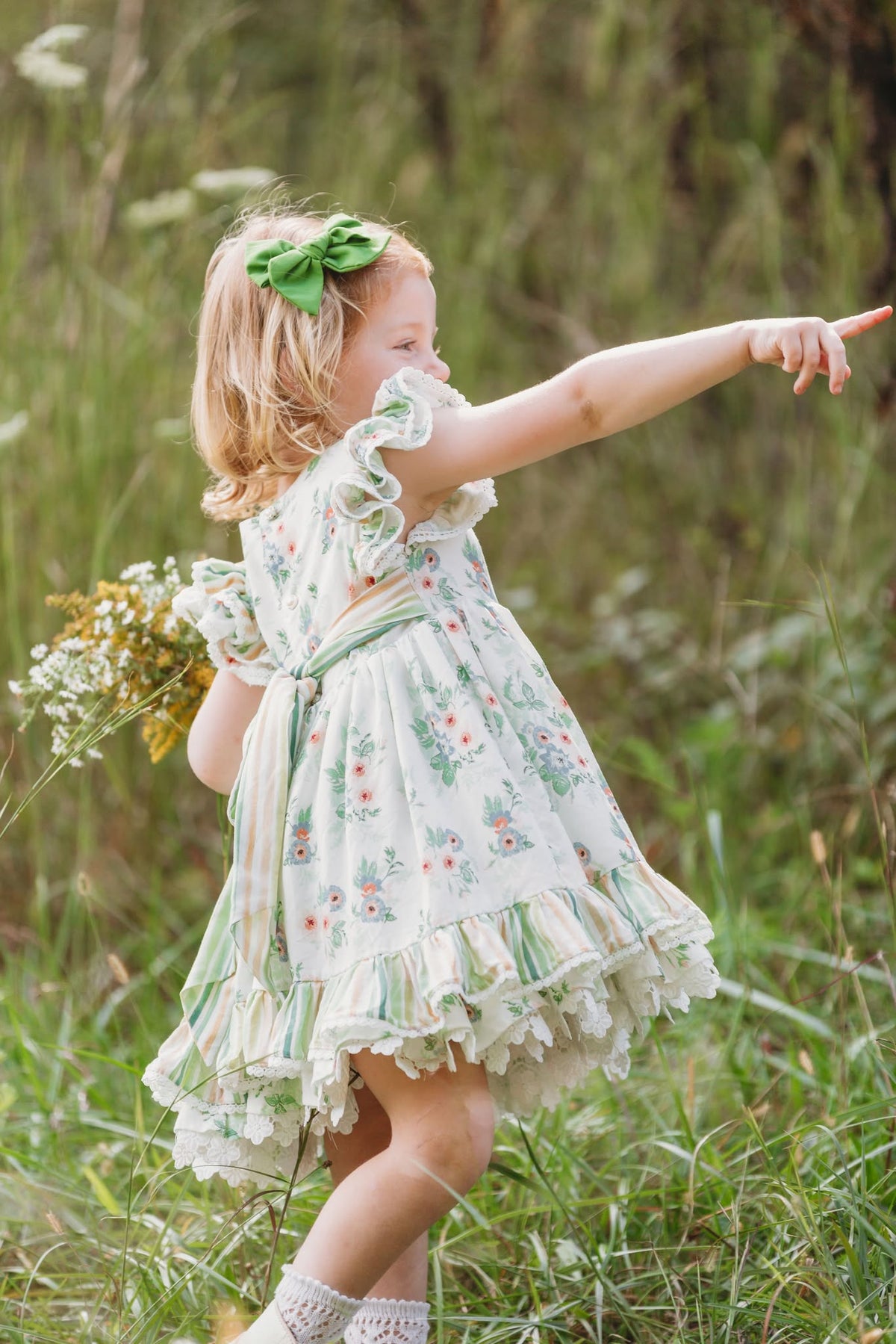 Sage Garden Dress – Floral Print Vintage Inspired Boutique Girls Dress | Ruffle Detail Heirloom Style Classic Girls Dress