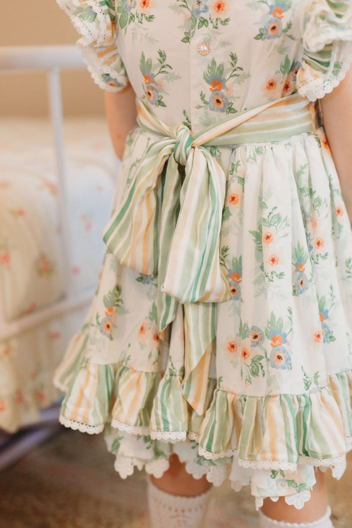 Sage Garden Dress – Floral Print Vintage Inspired Boutique Girls Dress | Ruffle Detail Heirloom Style Classic Girls Dress