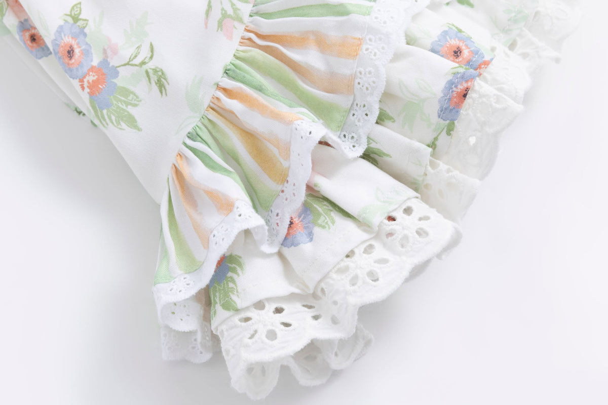Sage Garden Dress – Floral Print Vintage Inspired Boutique Girls Dress | Ruffle Detail Heirloom Style Classic Girls Dress