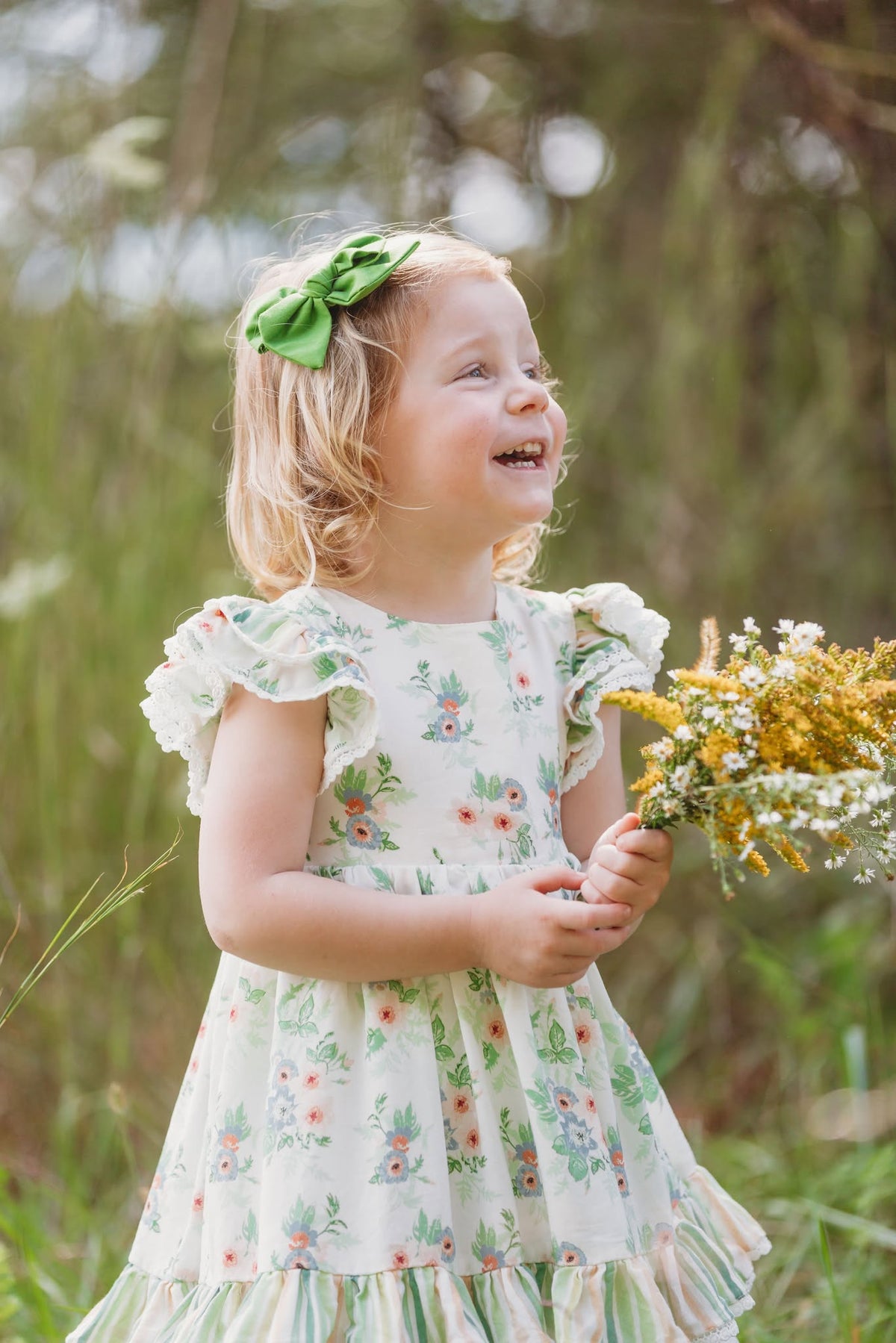 Sage Garden Dress – Floral Print Vintage Inspired Boutique Girls Dress | Ruffle Detail Heirloom Style Classic Girls Dress