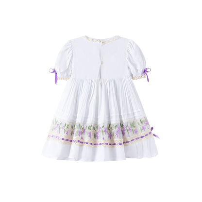 Lavender Bloom Dress – Hand Embroidered Vintage Inspired Boutique Girls Dress | Viscose Lace Crochet Heirloom Style