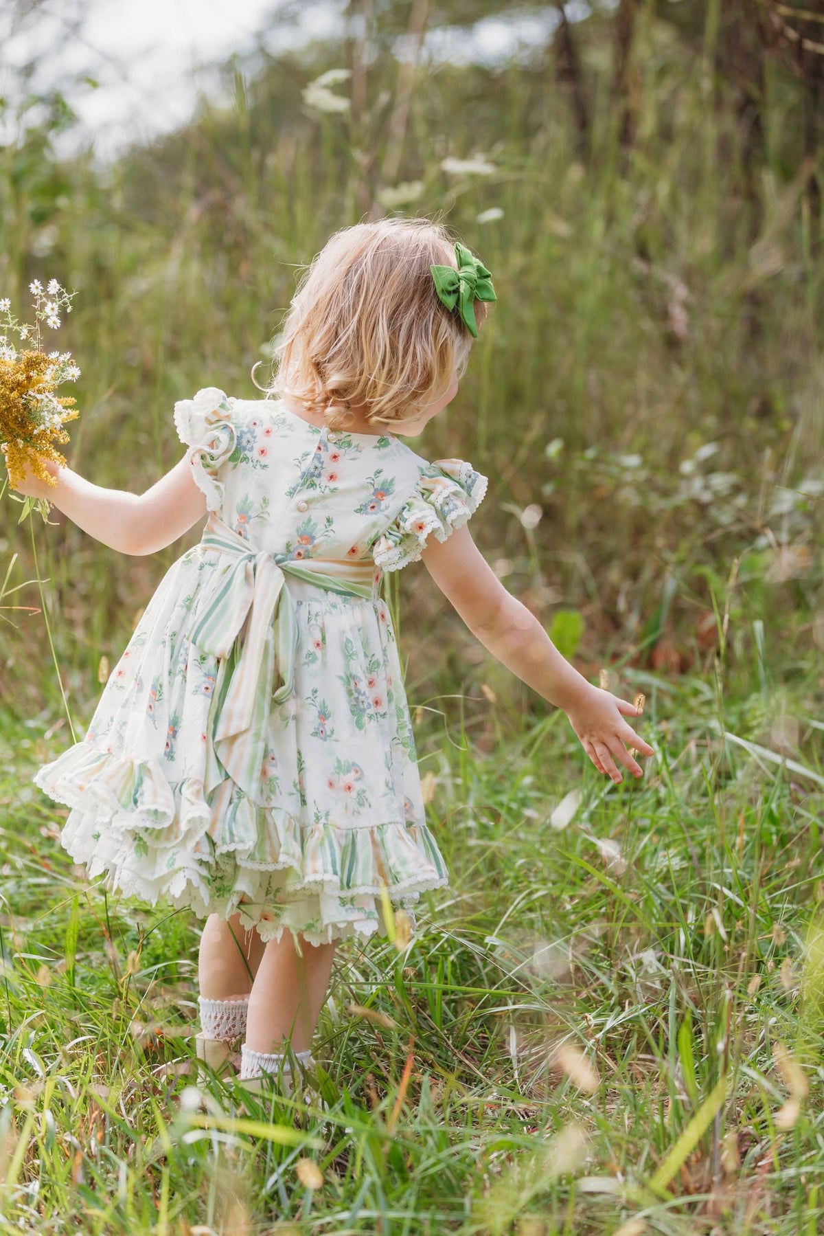 Sage Garden Dress – Floral Print Vintage Inspired Boutique Girls Dress | Ruffle Detail Heirloom Style Classic Girls Dress