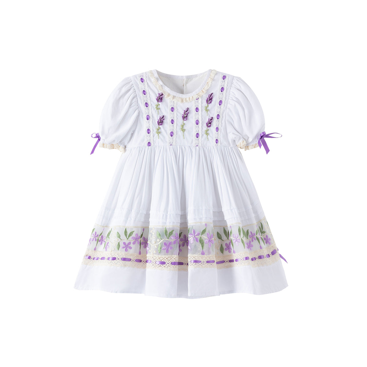 Lavender Bloom Dress – Hand Embroidered Vintage Inspired Boutique Girls Dress | Viscose Lace Crochet Heirloom Style