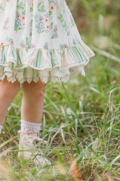 Sage Garden Dress – Floral Print Vintage Inspired Boutique Girls Dress | Ruffle Detail Heirloom Style Classic Girls Dress