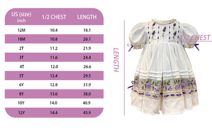 Lavender Bloom Dress – Hand Embroidered Vintage Inspired Boutique Girls Dress | Viscose Lace Crochet Heirloom Style