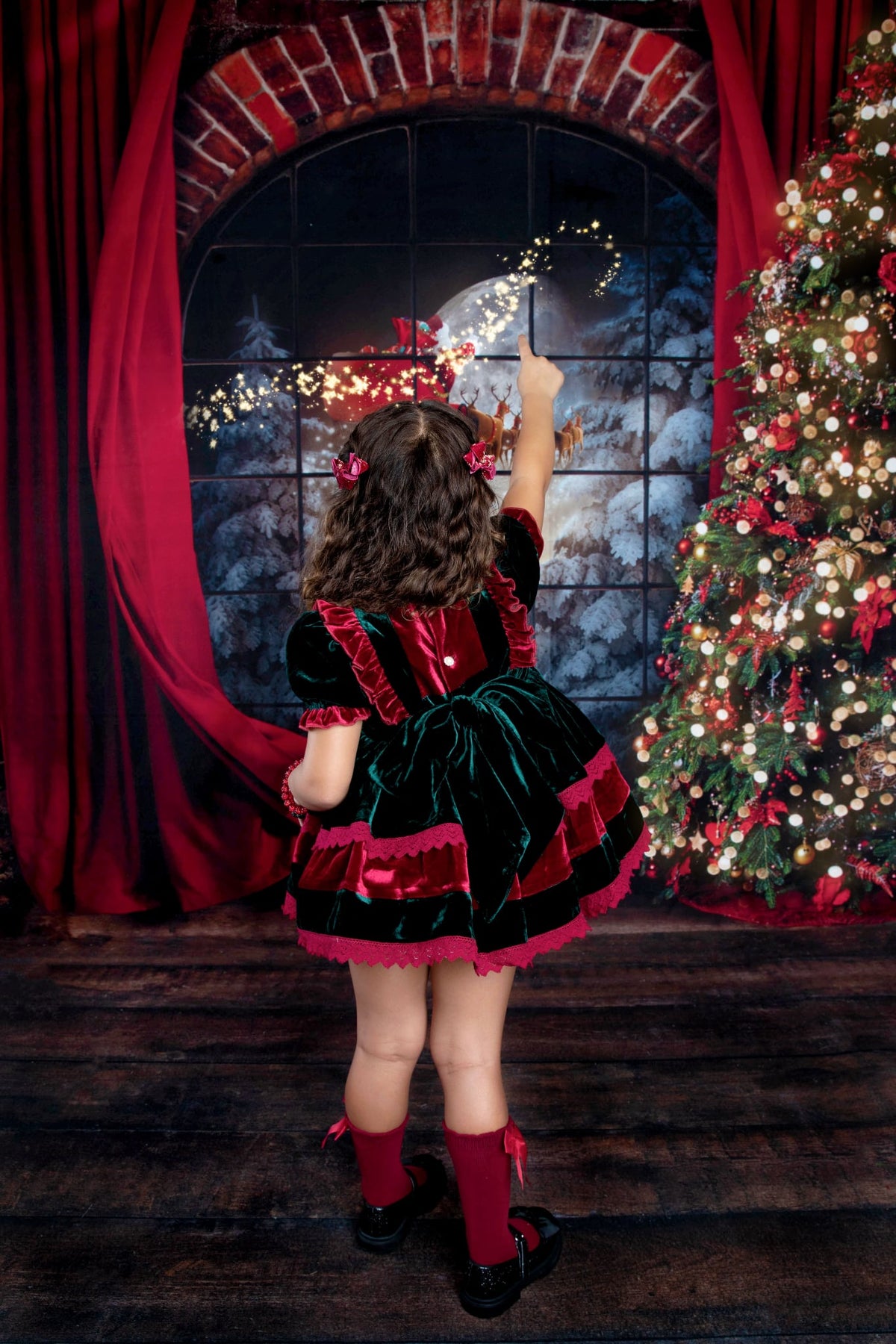 Robe Noël en velours – Robe de boutique de luxe en velours de soie pour filles | Dentelle au crochet Bouton perle Style héritage des fêtes