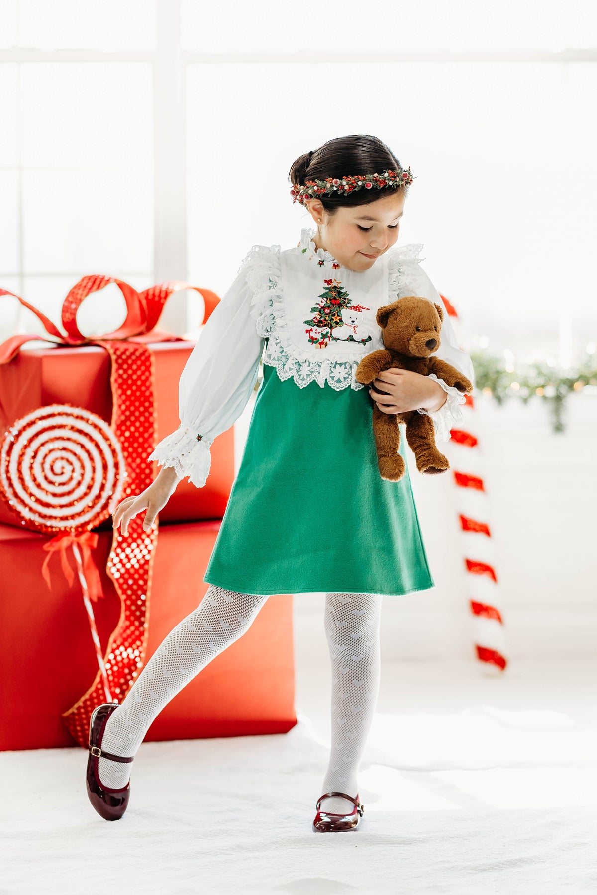 Robe Hiver Ours – Robe Brodé Boutique pour Fille | Robe de Vacances Style Héritage Imprimé Ours