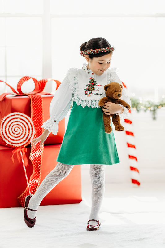 Winter Bear Dress – Embroidered Boutique Girls Dress | Bear Print  Heirloom Style Holiday Dress