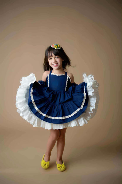 Bluebell Petti Dress – Hand Embroidered Vintage Inspired Linen Boutique Girls Dress | Lace Corset Heirloom Style