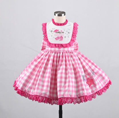 Rodeo Princess Dress – Embroidered Vintage Inspired Cotton Boutique Girls Dress | Gingham Print Lace Ruffle Twirl Dress