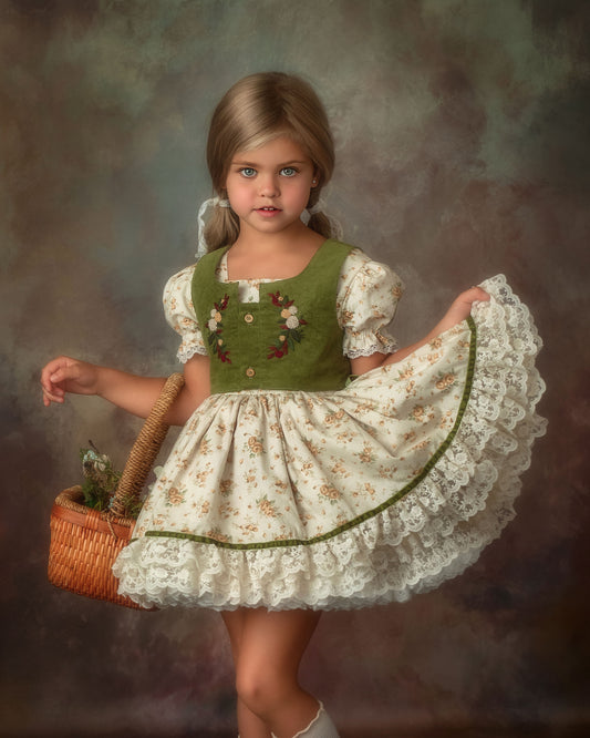 The Everwood Dress – Hand Embroidered Vintage Inspired Cotton Girls Dress | Detachable Vest Heirloom Style PREORDER EST EARLY NOV