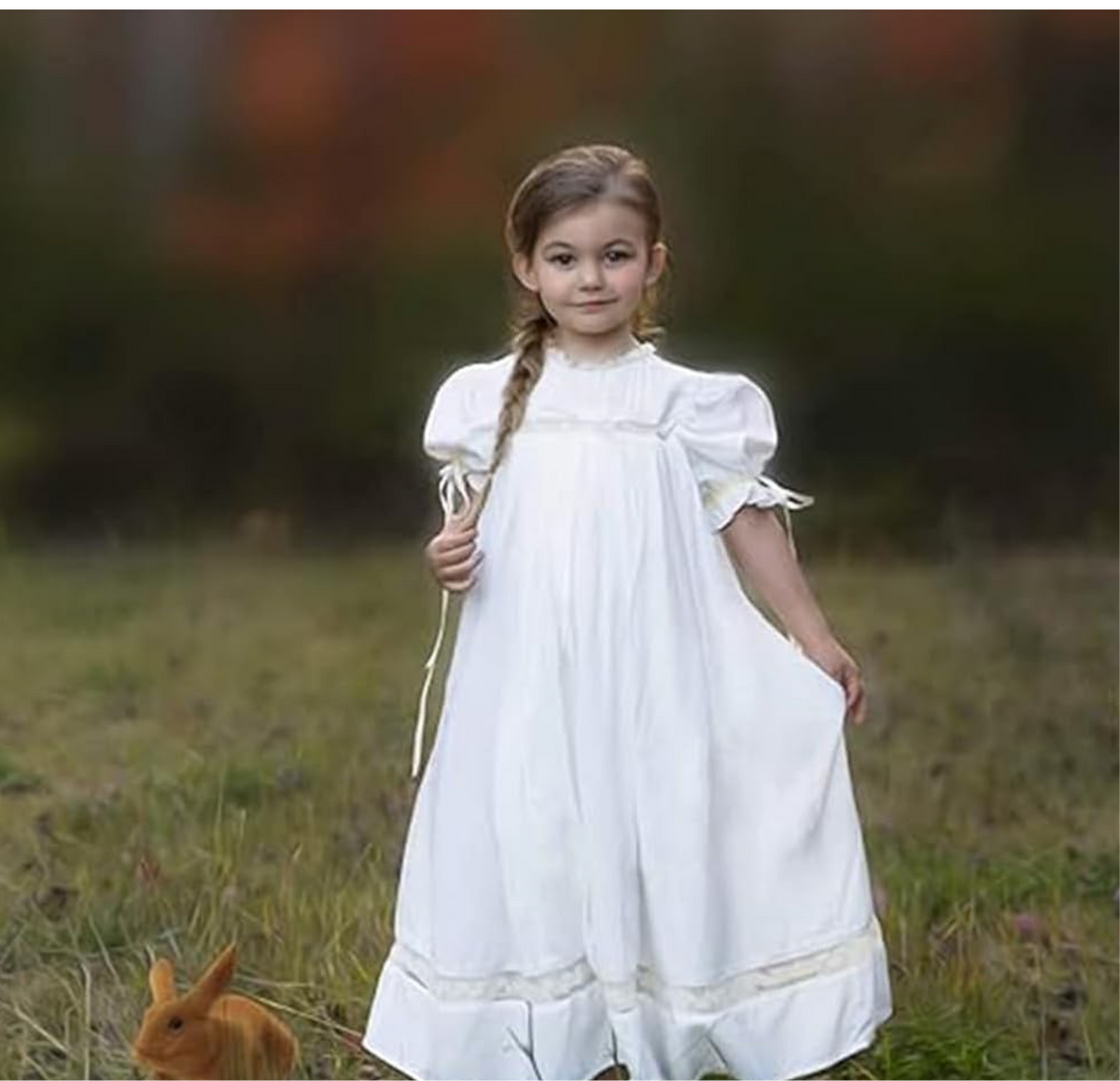 Miss England Rose Flower Girl Dress – Vintage Inspired Cotton Boutique Girls Dress | Lace Puff Sleeve Heirloom Style