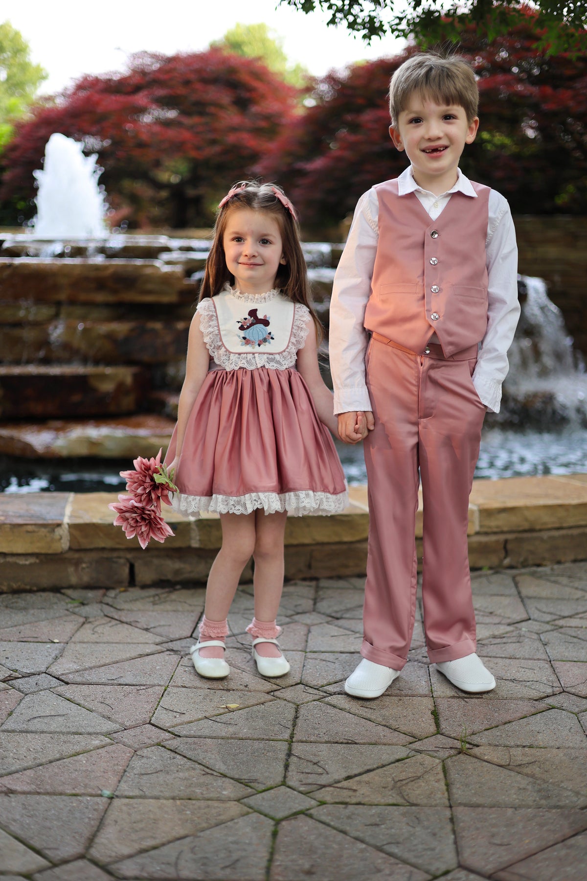 October Blush Boys' Set – Luxury Silk Boutique Boys Set | Tailored Vest Pants Sibling Matching Occasion Outfit