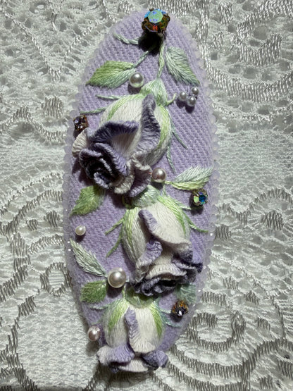 Hand-Embroidered 3D Rose Hair Clip — Lavande, Lilac & Violet