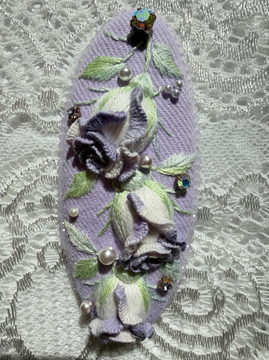 Hand-Embroidered 3D Rose Hair Clip — Lavande, Lilac & Violet