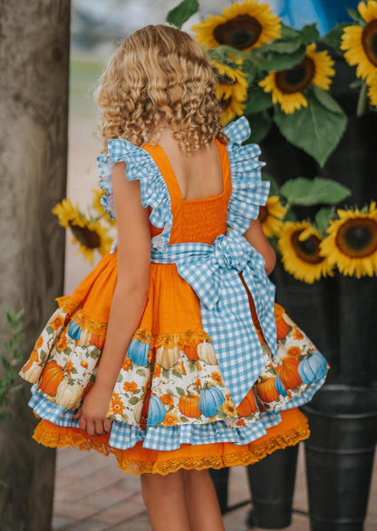 Pumpkin Season at Willow Manor | Girls Heirloom Fall Dress Set | Grand Millennial Twirl Dress