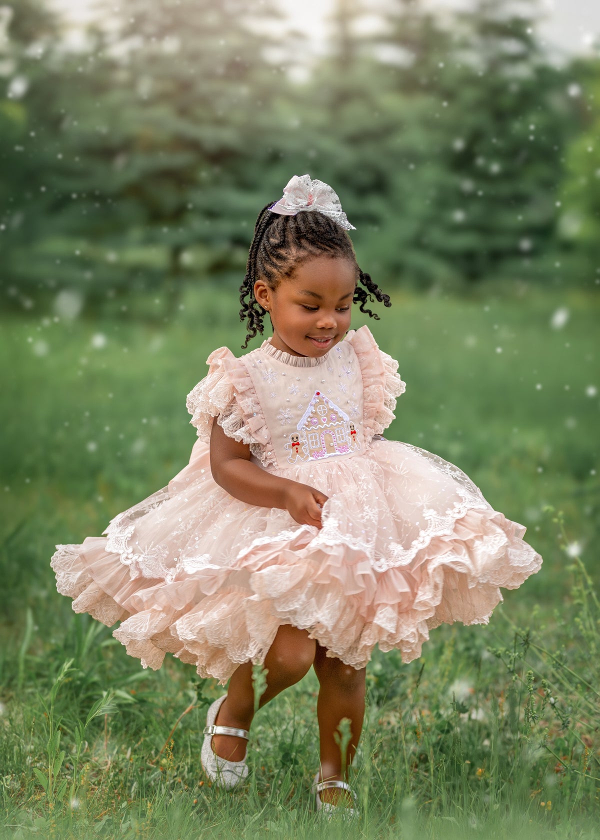 Blush Gingerbread Dream – Embroidered Vintage Inspired Boutique Girls Dress | Tulle Organza Lace Heirloom Style Christmas Dress