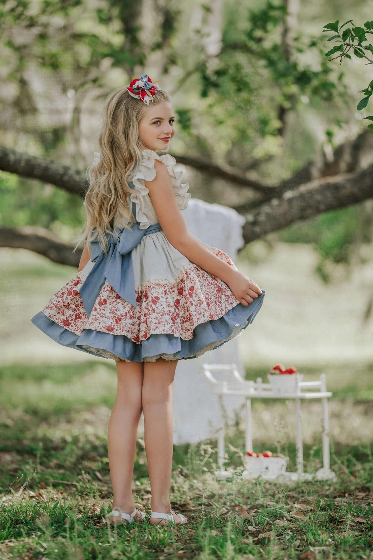 Prairie Rose Set – Embroidered Vintage Inspired Denim Cotton Boutique Girls Set | Floral Lined Jacket Petticoat Cottagecore Style