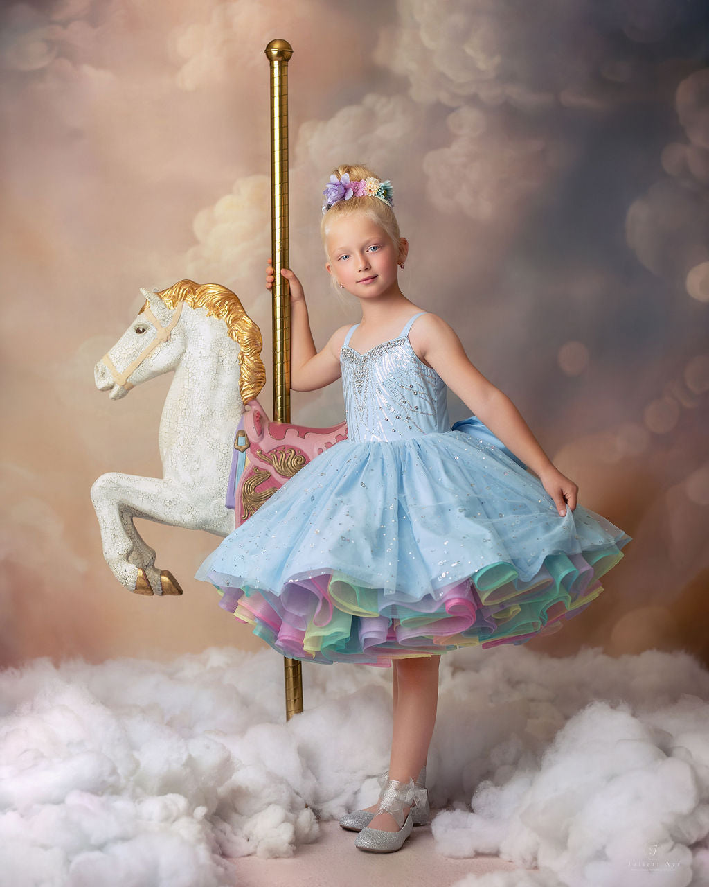 Arc-en-ciel par Temps Nuageux — Robe d'Anniversaire Arc-en-ciel Fille | Jupon en Tulle Héritage & Robe à Nœud